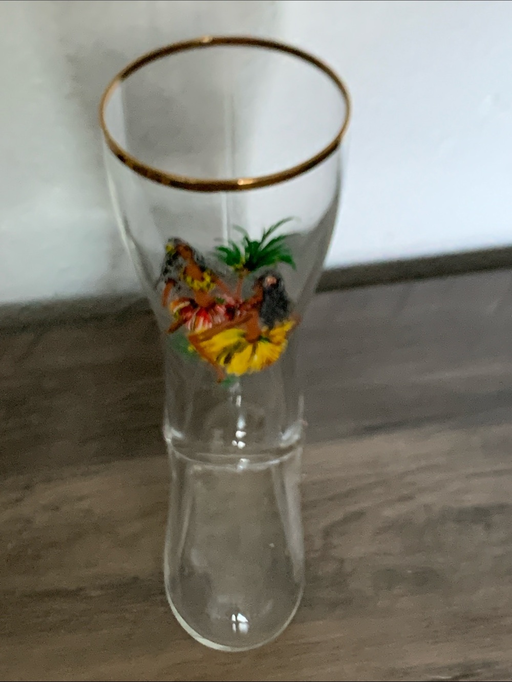 Vintage 50s Glass Boot Shaped Beer Glass with Gold Rim